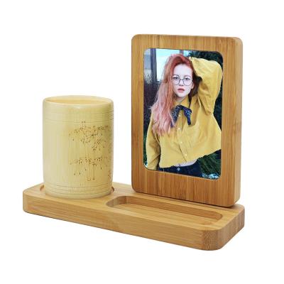 China Fashionable Sublimation Blanks Photo Frame Bamboo Pen Stand Holders With Aluminum Foil Insert for sale