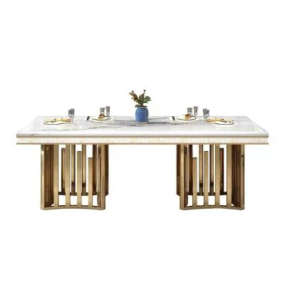 China New Style Extendable Gray Marble Top Set Luxury Dining Rectangle Table for sale