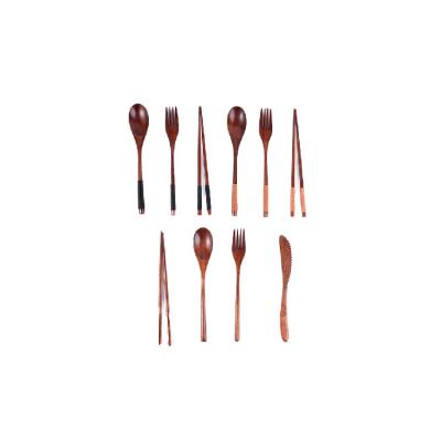 China Latest Design Viable Newcomer Mini Birthday Wooden Curved Handle Nanmu Cutlery Set for sale