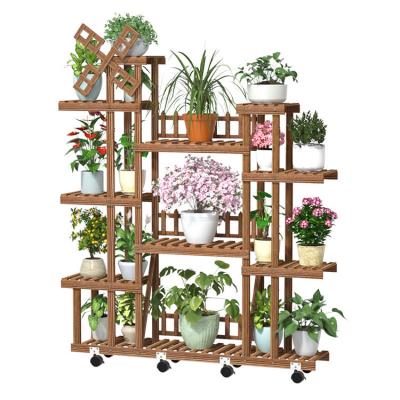 China Eco-friendly Plant Balcony Garden Bamboo Wooden Multi-Layer Flower Stand Indoor And Outdoor Display Stand for sale