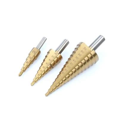 China Building Material Stores HSS 4241 Straight Flute Handle Step Taper Titanium Triangle Drill Bit 4-42mm for Metal Drilling for sale