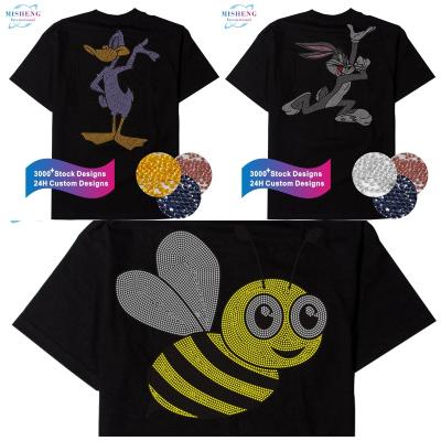 China Flatback New Product Cute Bee Cartoon Characters Iron On Pattern Rhinestone Heat Transfer For T Shirt for sale