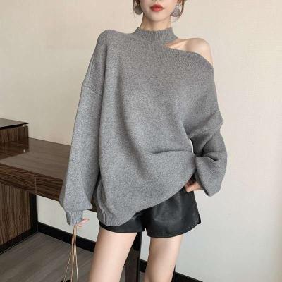 China New Arrival Winter Fashion Plus Size Knit Sweater Top Jumper Solid Color Plus Size Collar Sexy Women Sweater For Ladies for sale