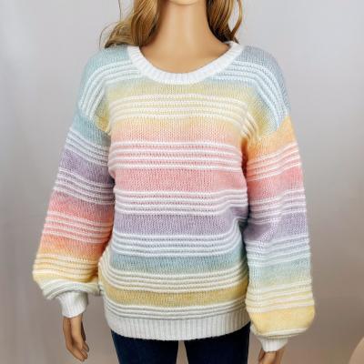 China New Spring Autumn Rainbow Cute Wear Women's Woolen Jumper Soft Waxy Sweater For Loose Ladies for sale