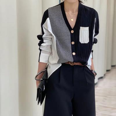 China Other 2021 autumn new style women's cardigan V-neck shirt fashion color knitted loose tops with button for ladies for sale