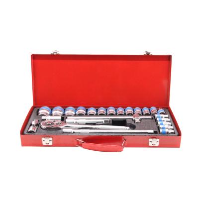 China HEX Customized 24pcs 1/2 Inch Socket Sets with 24T Ratchet Wrench with Iron Box and Slide Bar for DIY Tools for sale