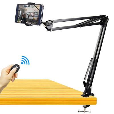 China ABS+Metal Mobile Phone Tablet Stand Holder For iPad 360 Degree Long Arm Bed Desk Tablet Mount Lazy Support With Remote Shutter for sale