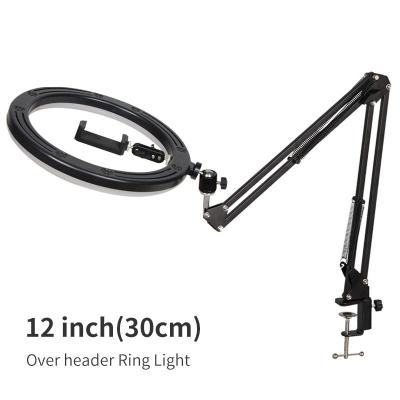 China 12 Inch Overhead Ring Light With Adjustable Rotation Bracket Flexible Circle Light Desktop Clamp For Smartphone Overhead Bracket FPZJ11 for sale