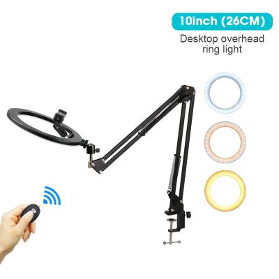 China Overhead Ring Light with Flexible Adjustable Rotation Bracket Circle Light with Desktop Clamp and Remote Shutter for FPZJ10 for sale