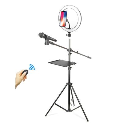 China 12 Inch Selfie Led Ring Light With 210cm Sound Card Tray For Camera Makeup Beauty ZMLD121 Standing Shutter Remote Stand And Microphone for sale