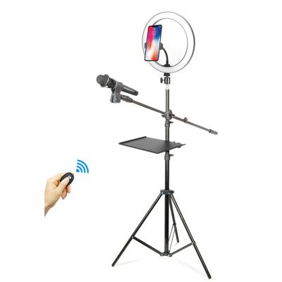 China 10 Inch Selfie Led Ring Light Tray With 170cm Standing Remote Shutter Stand And Microphone Sound Card For Camera Lighting Makeu ZMLD91 for sale