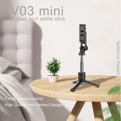 China SS+ABS Factory Wholesale Portable Small SizeRemote Shutter Control V03mini Selfie Stick Tripod For Tiktok for sale