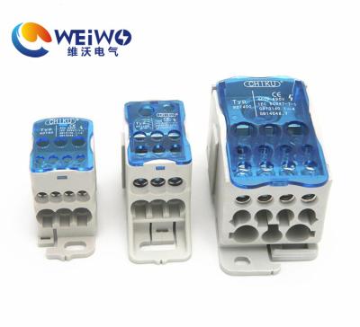 China UKK 80A Panel Power Distribution Brass Single Pole Modular Terminal Block With 1 Input, 6 Output 80A, 125A, 160A, 250A, 400A for sale