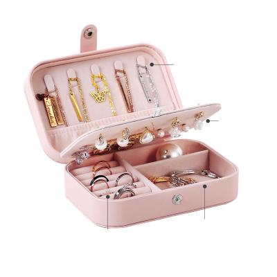 China Convenient Necklace Ring Jewelry Box Earring Storage Box Simple Fashion Leather Double Jewelry Box for sale