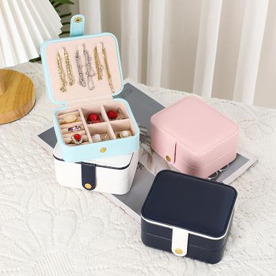 China Fashion Leather And Small Exquisite Multi-layer Portable Magnetic Jewelry Earring Travel Storage Box for sale