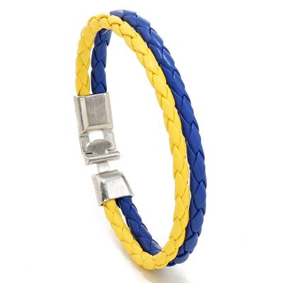 China New punk blue and yellow multi layer braided leather bracelet men wholesale Ukraine leather bracelet men for sale