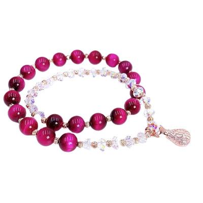 China High Quality Jewelry TRENDY 925 Sterling Silver Gold Plated Red Tiger Eye Gemstone Charm Healing Crystal Stone Beaded Women's Bracelets for sale