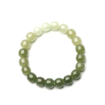 China Vintage Natural Hetian Jade Bracelet Gradient Color Men and Women Emerald Bead 10mm Circle DIY Bracelet Bangle Jewelry for sale