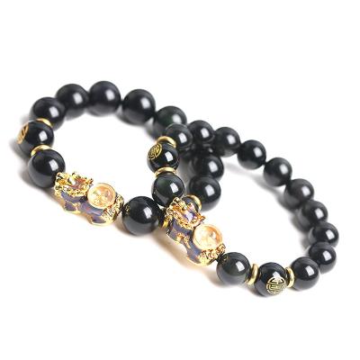 China FASHIONABLE Pixiu Obsidian Gold Plated Windmill Fashion Thermochromic Natural Crystal Beaded Bracelet Men and Women for sale