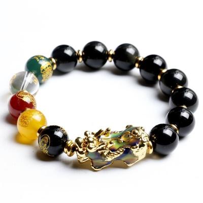 China FASHIONABLE natural stone men and women couple crystal bracelet gold obsidian adjustable bracelet wholesale bracelets 10mm for sale