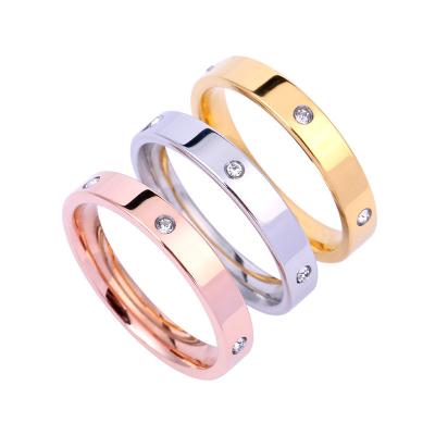 China Romantic Fashion Titanium Steel Ring Men Stainless Steel Gold Plated Diamond Wedding Couple Ring Women Jewelry Set for sale