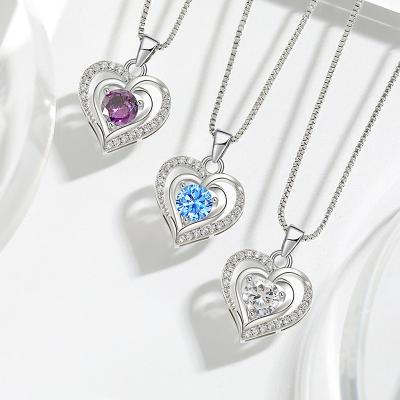 China FASHIONABLE Hot Sales Fashion 925 Women's Zircon Heart 925 Sterling Silver Necklace for sale