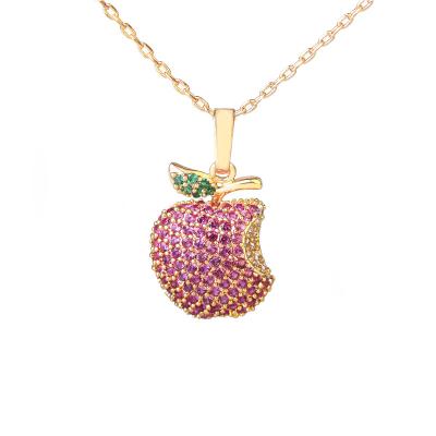 China Lovely Cute FASHIONABLE Style 18k Gold Plated Rose CZ Apple Shape To Pave Diamond Necklace For Women for sale