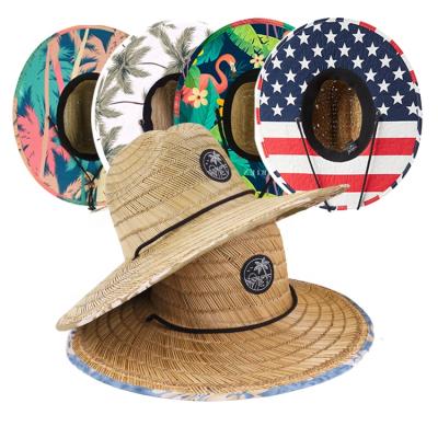 China Fashion Wholesale Colorful High Quality Spring Summer Straw Beach Hat Sunproof Sunproof Designer Unisex Lifeguard With Big Brim for sale