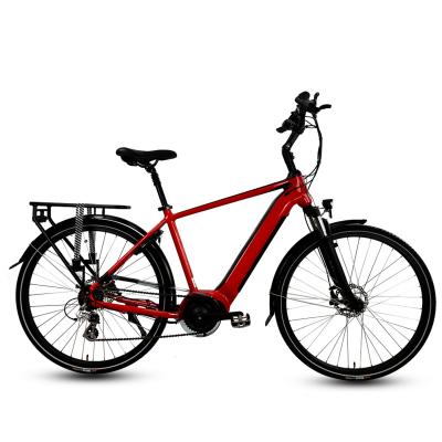 China Aluminum alloy electric bicycle manufacturer 28 inch city red adult stepping city electric bicycle for leisure outing riding for sale