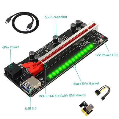 China 8*Solid Capacitor Ver-12 plus PCI-E 6 Pin Riser Card with 3528 Colorful Flash LED for GPU Graphics Card Riser Card for sale