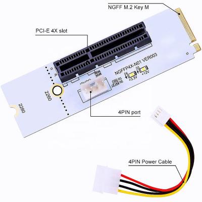 China LED Indicator*2 High Quality NGFF M.2 M Key to PCI-E 4x Slot Adapter Riser Card with 4pin to sata cable in stock for sale