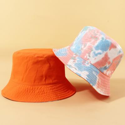 China Picture Sun Hat Double Sided Spring And Summer Sun Shading Basin Cap Colored Tie Dye Bucket Hat for sale