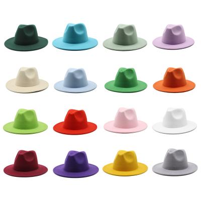 China Picture Dropshipping Wide Brim Hats Vegan Material Color Fedorahat Hats For Women Men Party Music Festival Fashion Felted Hat Felt Hats for sale