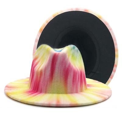 China Plush hats wholesale custom logo graffiti wide Fedora Winter Four Seasons Felt Jazz Cowboy Men Tie Dye Fedora Hats brim 2021 Sun hats for sale