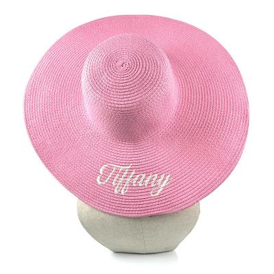 China Striped No Embroidery Custom Big Logo Straw Hat OEM&ODM Panama Summer Beach Sunshade Sun Hats Wide Brim MOQ Floppy Straw Hat for sale