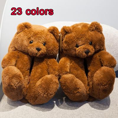 China Fashion Trend Teddy Bear Slides 23 Colors Dropshipping Teddy Bear Plush Warm Fuzzy Slippers House Indoor Use Teddy Bear Slippers Wholesale for sale