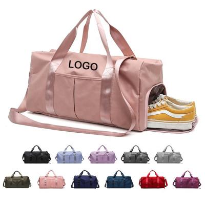 China Custom Fashion Waterproof Man Outdoor Sport Logo Pink Gym Women Design Nylon Fleece Tote Bag Luggage Weekend Travel Bag With Shoe Compartment for sale