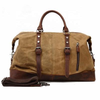 China Canvas+Leather Handbag Shoulder Travel Duffle Bag Men Waxed Genuine Leather Manufacturer Bags Logo Waterproof Canvas Women Tote Bags Custom Made for sale