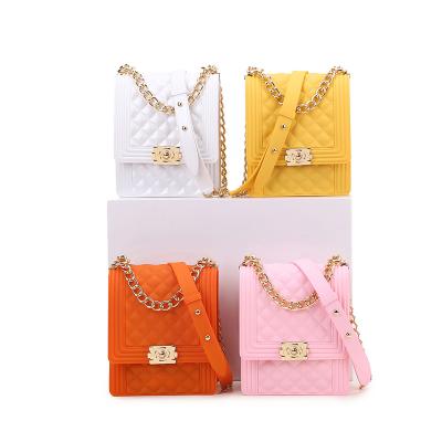 China 2021 Fashion Rainbow Purse Lady Chain Purse Jelly Candy Bags Luxury Colorful Ladies Handbags Clear Women Purses and Handbags for sale