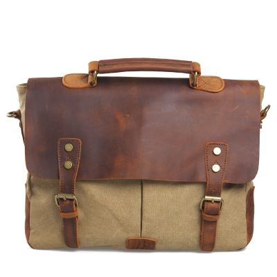 China Retro High Quality GENUINE LEATHER Bag Crossbody Bag Waxed Casual Canvas Handbag Messenger Bag and Real Genuine Leather Briefcase Men for sale