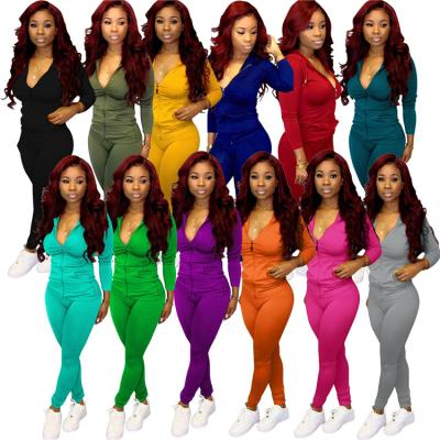 China Breathable Casual Hooded Clothing Autumn Women Tracksuit Ladies 2 Pcs Solid Color Bodycon Yoga Wear Two Piece Set for sale