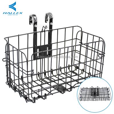 China Easy installation and remove RALLEX Manufacturers Bicycle Front Basket Wholesale Steel Foldable Heavy Duty Bike Wire Basket for sale