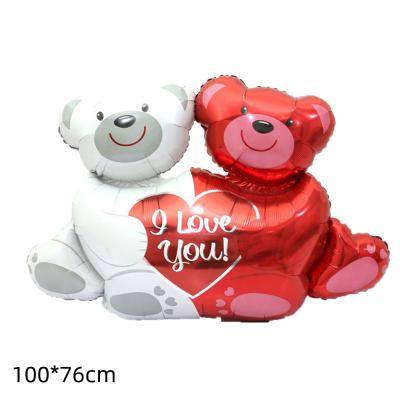 China Ramadan Balloon Cartoon Bear Foil Balloon Two Color Love Bear Foil Balloons Characters For Wedding Decoration for sale