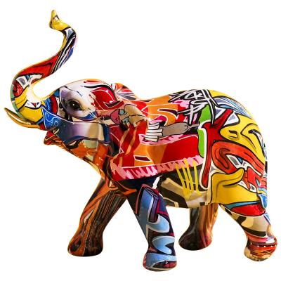 China Simple Modern Europe Elephant Ornament Water Transfer Printing Color Pattern Handwork Resin Ornament for sale