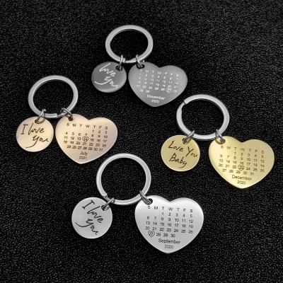 China Promotion/Decoration/Gift/Advertising/Souvenir Personalized Stainless Steel Calendar Travel Souvenir Heart Shaped Key Chain Key Chain for sale