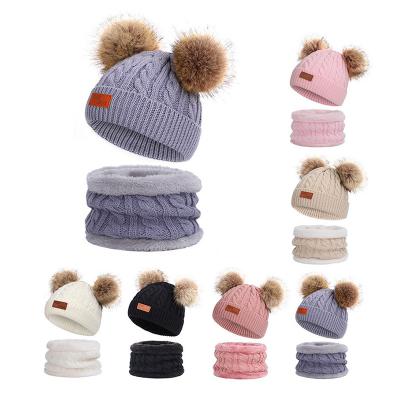 China Picture Colors Kids Baby Pom Cotton Boys Girls Knit Winter Hot Sale Hat And Scarf Set Hats for sale