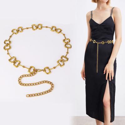 China Hot Selling Dress Decoration Fashion Gold Bronze Waist Chain Belt Designer Metal Lattice For Women Ladies Chain Body Shaper Belt for sale