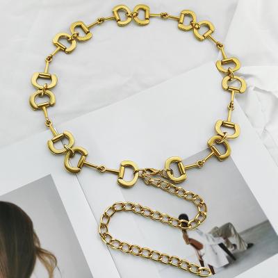 China Hot Selling Fashion Dress Decoration Bronze Gold Plus Leather Chain Belt For Women Ladies Chain Body Shaper Belt for sale