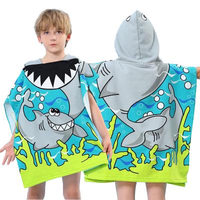 China Kids Cartoon Print Microfiber Beach Towel Hooded Beach Poncho Towel for sale