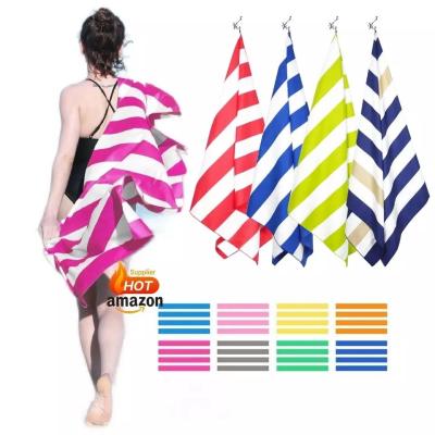 China Super Absorbent Soft Striped Bath Towel 70*140cm Cotton Microfiber Swim Towel for sale